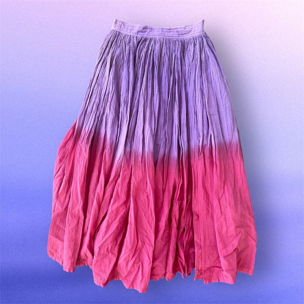 Sandy Starkman Accordion Full Pleated Maxi Skirt in Dip Dye Ombré Pink/Purple XS